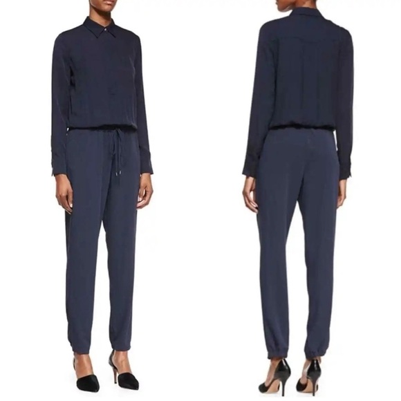 VINCE ELASTIC DRAWSTRING WAIST HEM BUTTON
FRONT POCKET JUMPSUIT SZ 4 - Picture 1 of 11